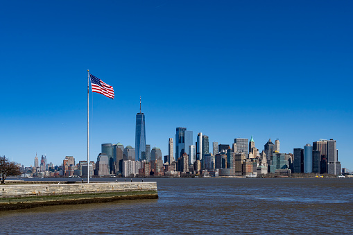 Manhattan skyline from the Liberty Ferry towards Wall Street.