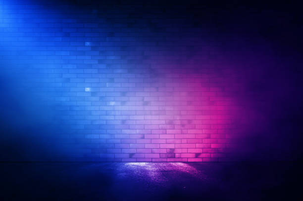 istock Rays neon light in the dark with smoke. Empty background scene spotlight. 2096589376