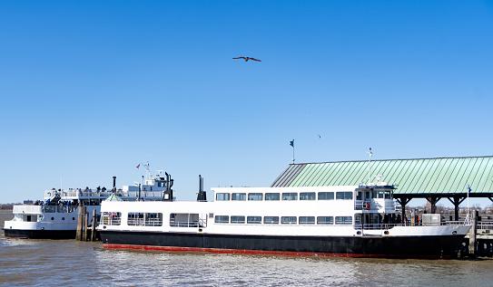 Liberty ferry at Liberty Island on the Hudson River.