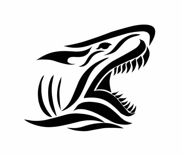 Vector illustration of tribal art shark head design suitable for tattoos