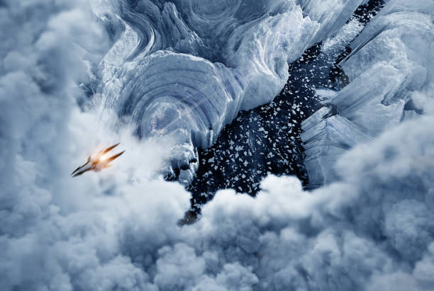 Spaceship and ice planet, 3D illustration