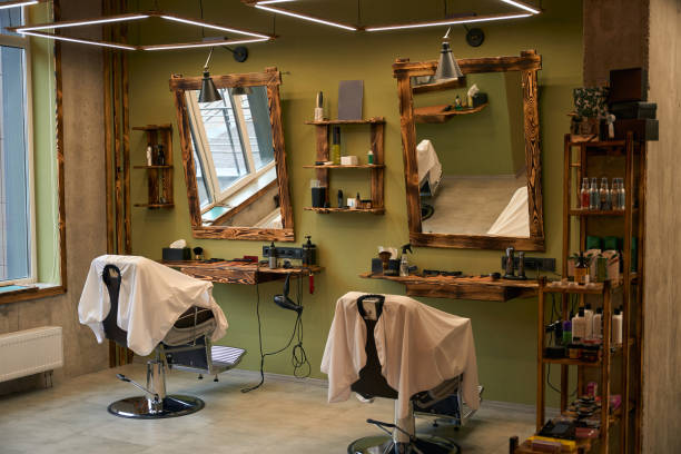 istock Barbershop workplace stylish hairdressing salon interior 2096629700