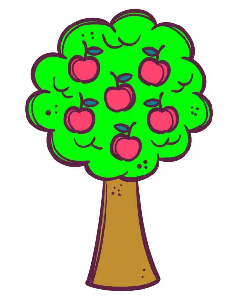 Vector illustration of Apple tree cartoon isolated on white