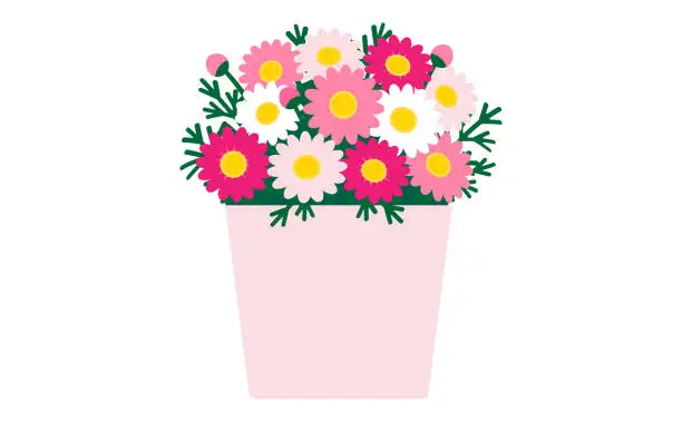 Vector illustration of Margaret in a light pink basket