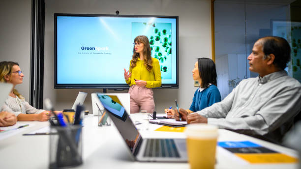 istock Businesswoman giving presentation 2096682591