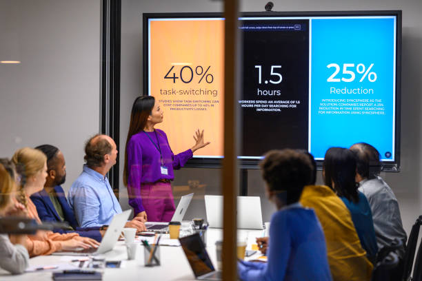 istock Businesswoman giving presentation 2096682610