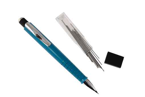 a mechanical pencil with some leads on a transparent background