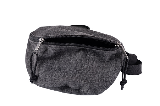 Gray fanny pack bag on a transparent background