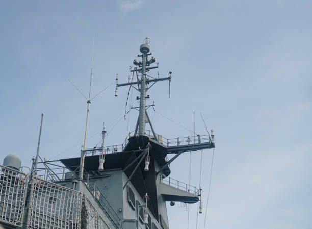 istock Radio communication masts and radar systems, navigation systems of warships 2096745584