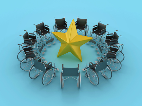 3D Star with Wheelchairs - Color Background - 3D Rendering