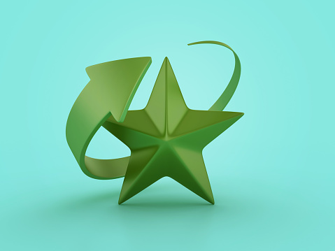 3D Star with Recycling Arrow - Color Background - 3D Rendering
