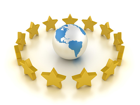 3D Star with Globe World Map - White Background - 3D Rendering