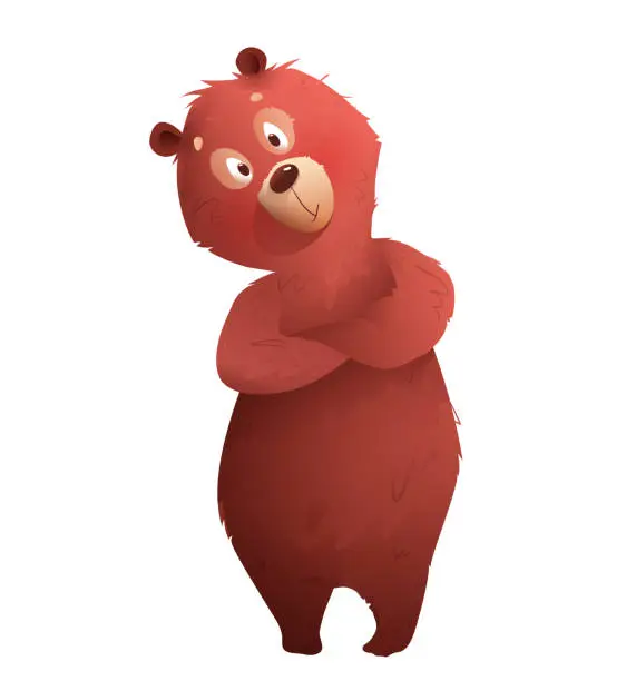 Vector illustration of Bear Animal Character Looking Serious or Curious
