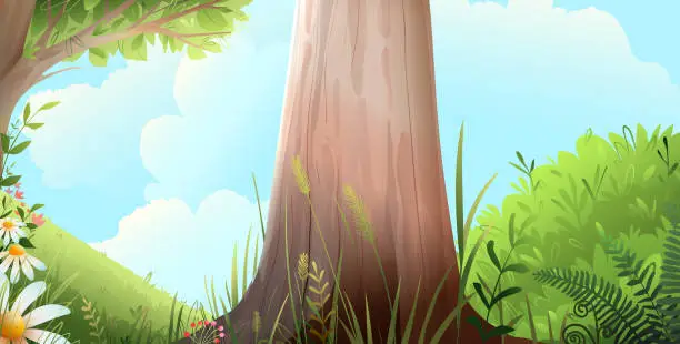 Vector illustration of Forest Nature Colorful Landscape with big Tree