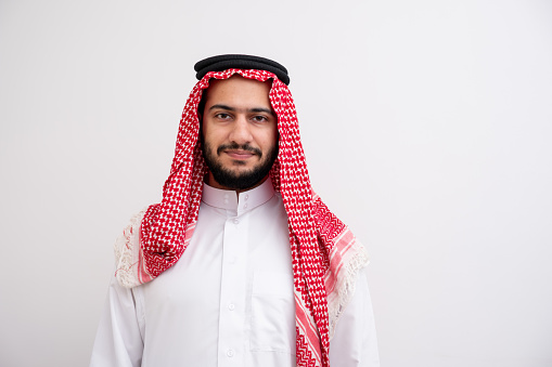 Isolated arabic muslim male wearing thawb
