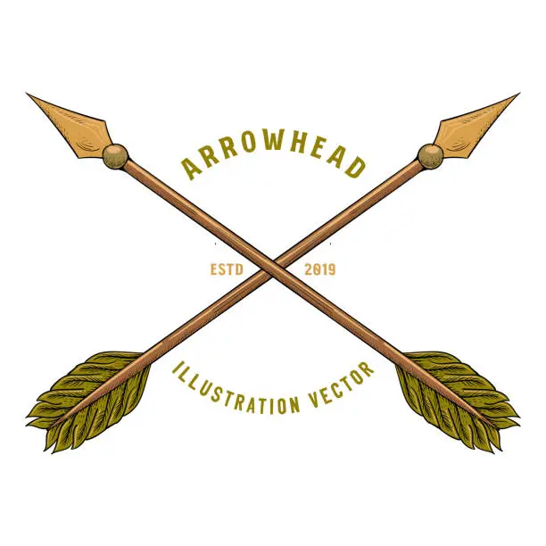 Vector illustration of Vintage Retro Crossed Arrow Arrowhead for Hunting Adventure Illustration