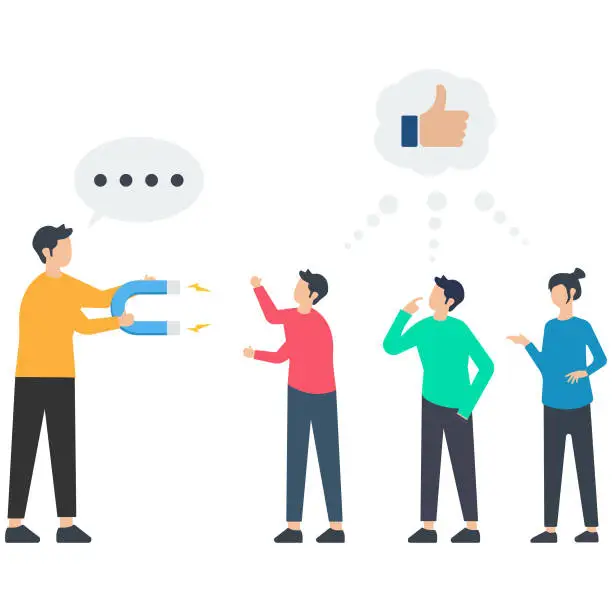 Vector illustration of People discussion, Convincing people to believe in an idea, influence or persuasion in meeting arguments, charm or leadership concept, Give a business idea, convincing concept