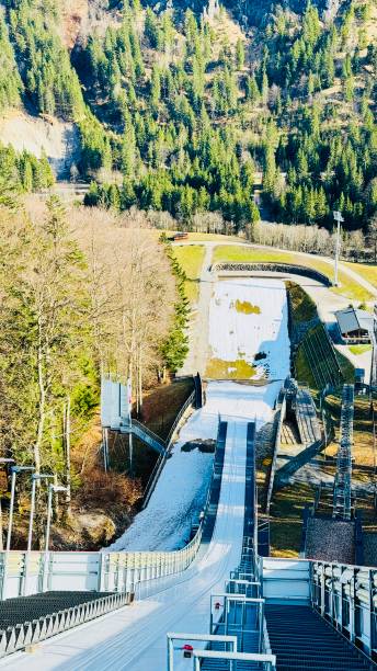 Oberstdorf, Germany - March, 14th - 2024: Ski flying hill Heini Klopfer, view from the start