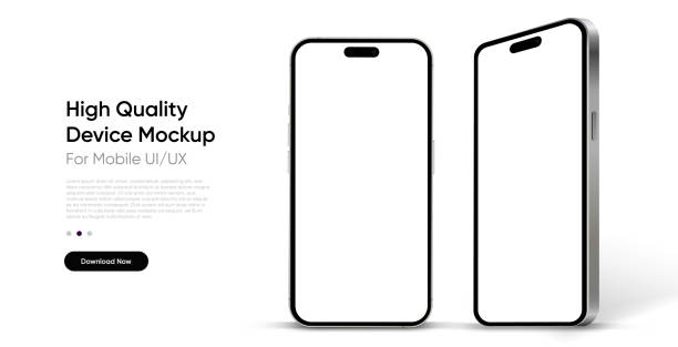 ilustraciones, imágenes clip art, dibujos animados e iconos de stock de 3d realistic high quality smartphone mockup with isolated background. smart phone mockup collection. device front view. 3d mobile phone with shadow on white background. - phone mockup