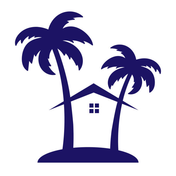 simple coconut palm beach home house for travel illustration - villa rinaldi stock illustrations