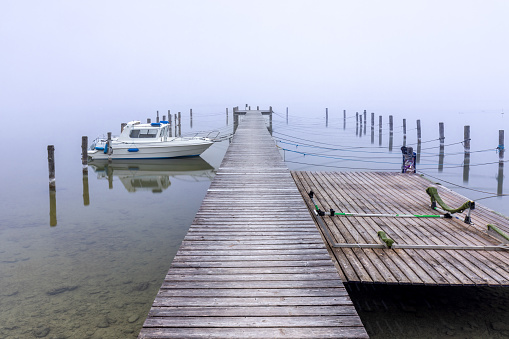 Foggy morning in Schorndorf at Lake Ammersee, Bavaria, Germany