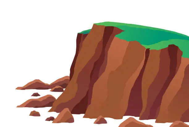 Vector illustration of Element of sea landscape, rocky coastlines rocks, cliffs and stones. Vector colored flat cartoon illustration