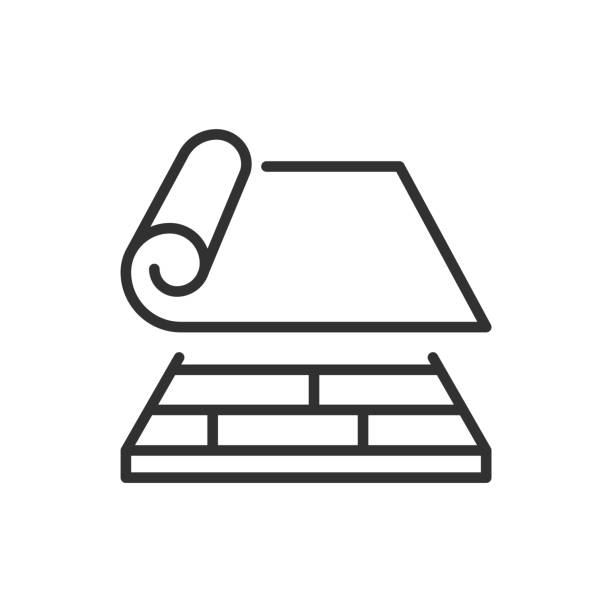 podlahová krytina, vrstvy podlahových krytin, lineární ikona, koberec, koberec nebo linoleum na podlahách. čára s upravitelným tahem - podlahové krytiny stock ilustrace