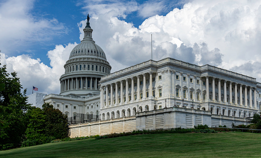 The Facade and Dome of the Capitol Building in Washington DC.