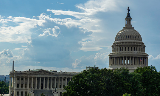 The Facade and Dome of the Capitol Building in Washington DC.