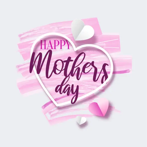 Vector illustration of Happy Mother's Day typography with flying paper hearts