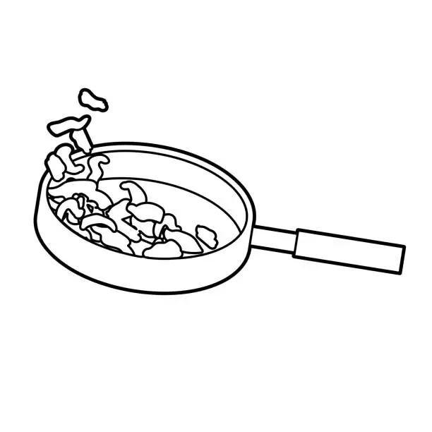 Vector illustration of Fry vegetables in a frying pan-Side view