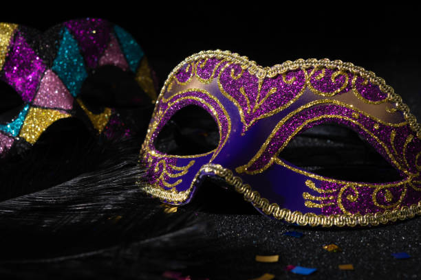 istock Carnival Party. Venetian Masquerade masks on black background. 2096886748