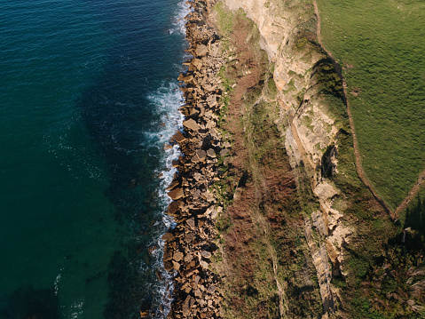 High cliffs by the sea as seen from above