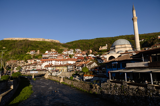 Old town of Prizren, Kosovo with the Sinan Pasha Mosque.