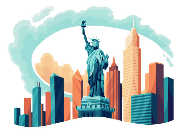 istock The Statue of Liberty flat cartoon isolated on white background. Vector illustration 2096906497