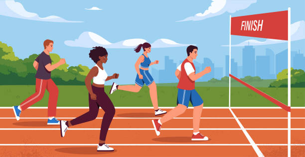 векторная концепция соревнований по бегу - командный вид спорта stock illustrations