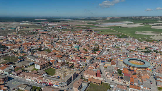 Panoramic aerial view of Pedrajas de San Esteban, Valladolid, Spain