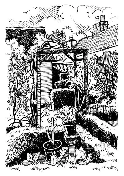 Vector illustration of Pen and ink garden drawing