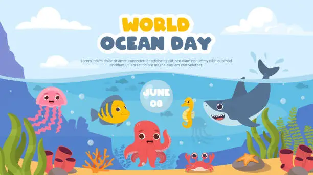 Vector illustration of World ocean day vector poster