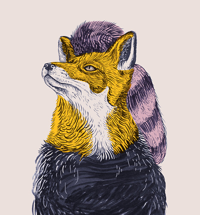 Based on the tales I illustrated a drawing of a fox wearing a sweater
