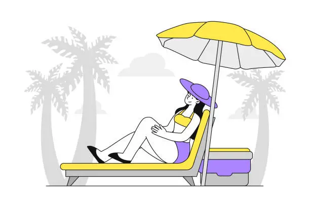 Vector illustration of Woman at vacation vector linear