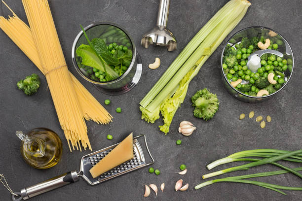 istock Set of vegetables on table and in blender bowl. 2096966508