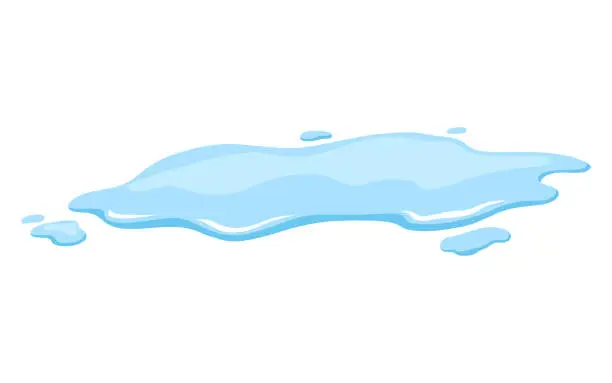 Vector illustration of Water spill puddle. Blue liquid shape in flat cartoon style. Clean fluid drop design element isolted on white background