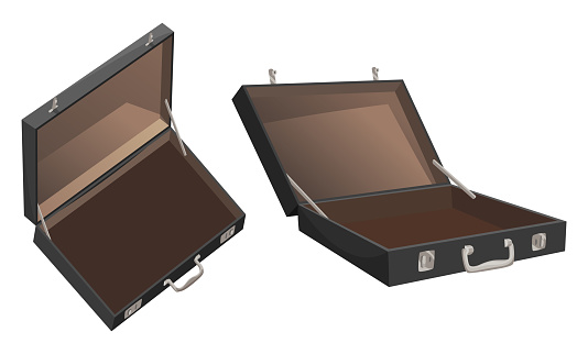 Open empty isometric suitcase vector illustration.
