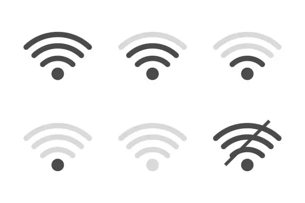 Vector illustration of Signal strength wifi icon set collection. Wireless connection network symbol vector