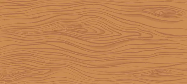 Vector illustration of Wood texture. Brown wooden plank, cutting board, floor or table surface. Striped fiber textured background. Retro tree surface pattern