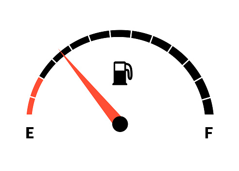 Fuel indicator meter or fuel gauge for petrol, gasoline, diesel level count. Control gas tank fullness. Fuel gauge scales icon. Car dial petrol gasoline dashboard. Vector illustration.