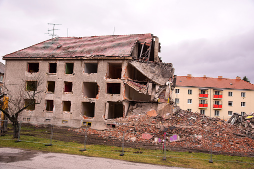 Ruins of a partly demolished apartment building. Non adaptive people lived there.