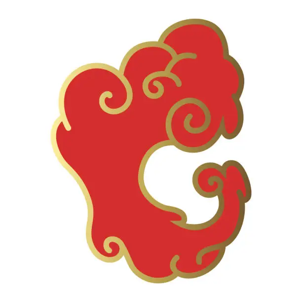 Vector illustration of Clouds chinese style. Red and gold clouds, traditional Asian decorative retro element. Light cloud in paper cut style for festival