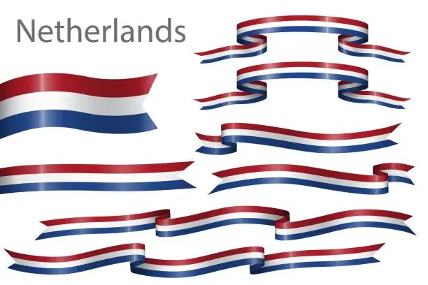 Vector illustration of set of flag ribbon with colors of Netherlands for independence day celebration decoration